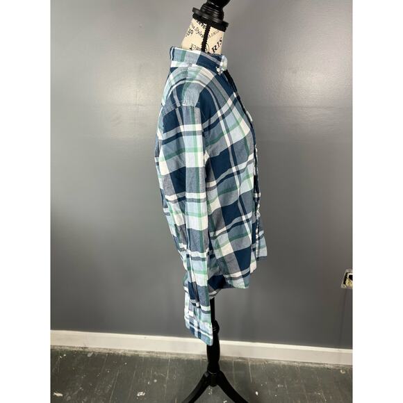 Men's Express Slim fit Soft wash blue white and green button up plaid shirt - Picture 5 of 8